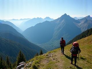 Hikers enjoying a scenic mountain view